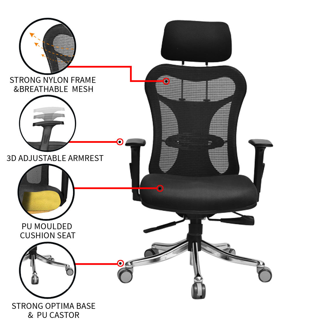 Optimus Elite High Back Chair Executive Chairs - makemychairs