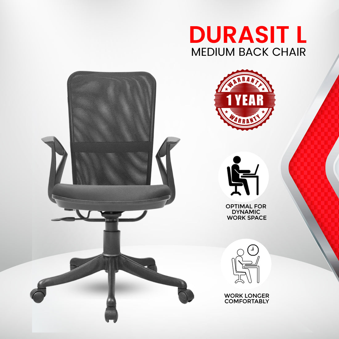 Durasit L Medium Back chair Workstation chairs - makemychairs