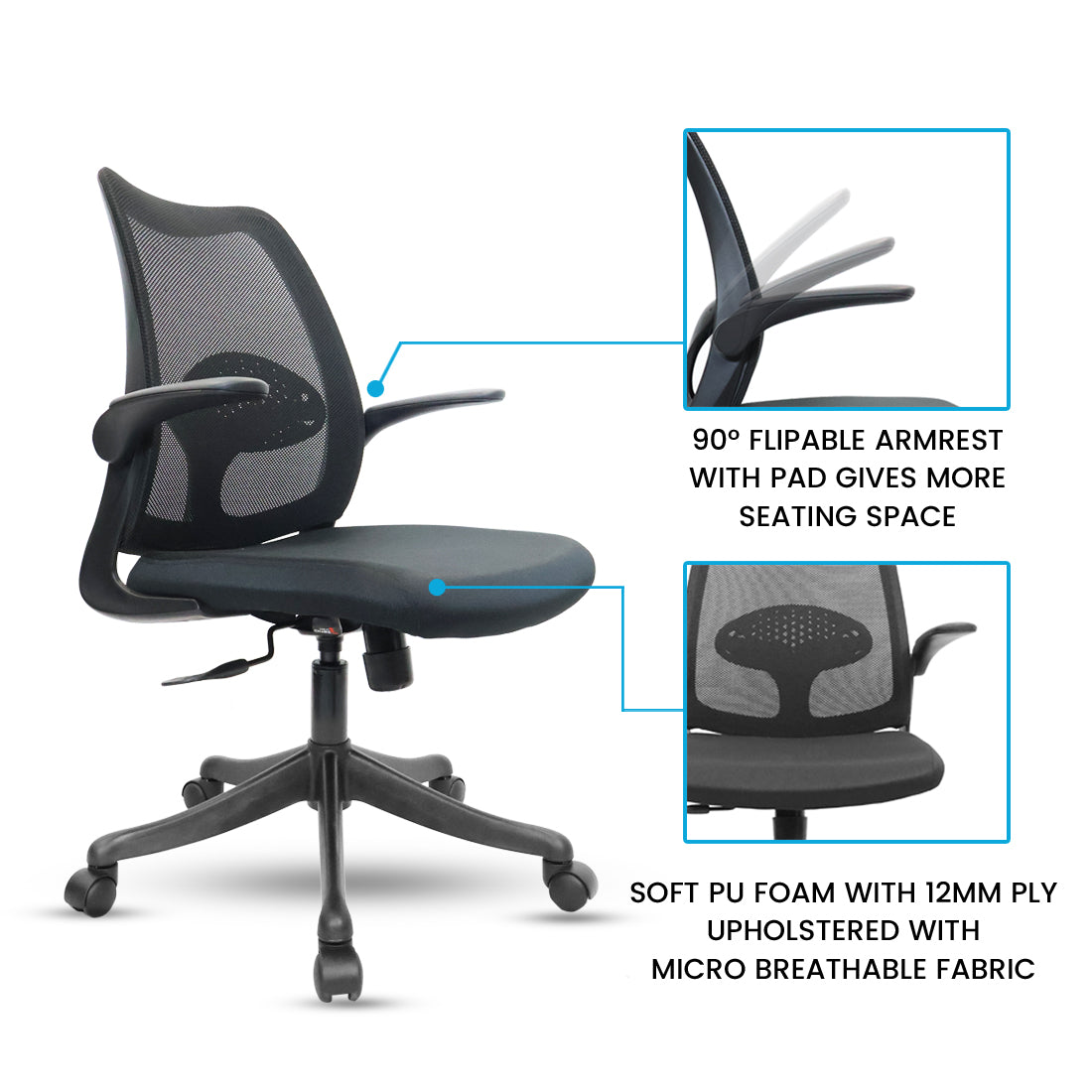 Dolphin Medium Back Chair Workstation chairs - makemychairs