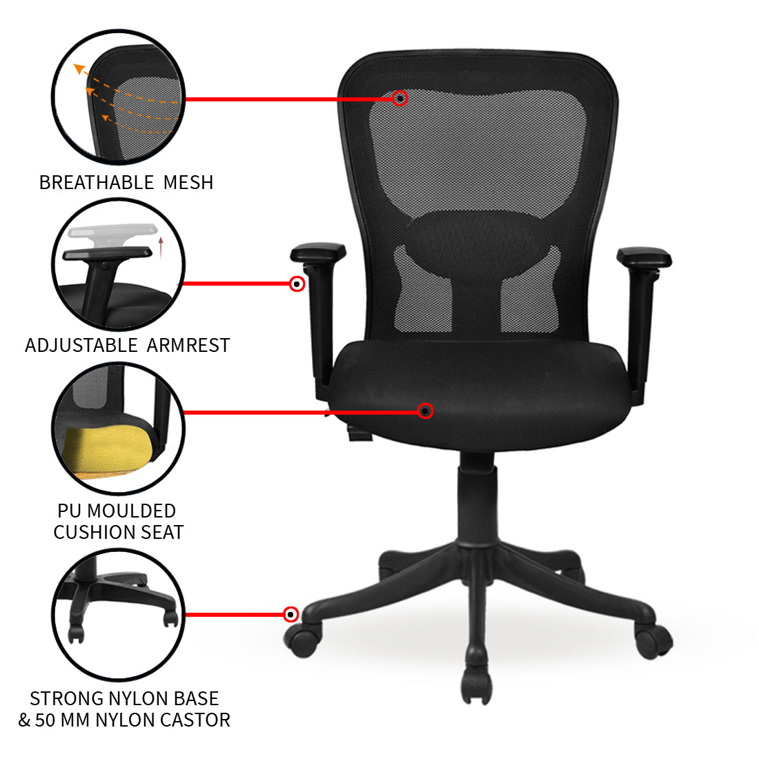 Matrix Medium Back Chair Workstation chairs - makemychairs