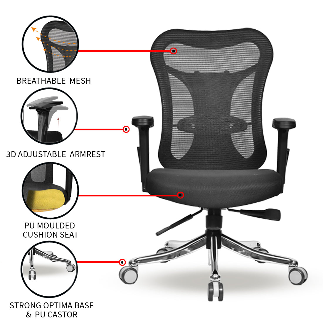 Optimus Elite Medium Back Chair Workstation chairs - makemychairs