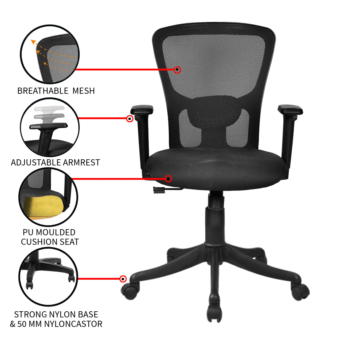 Jazz Medium Back Chair Workstation chairs - makemychairs