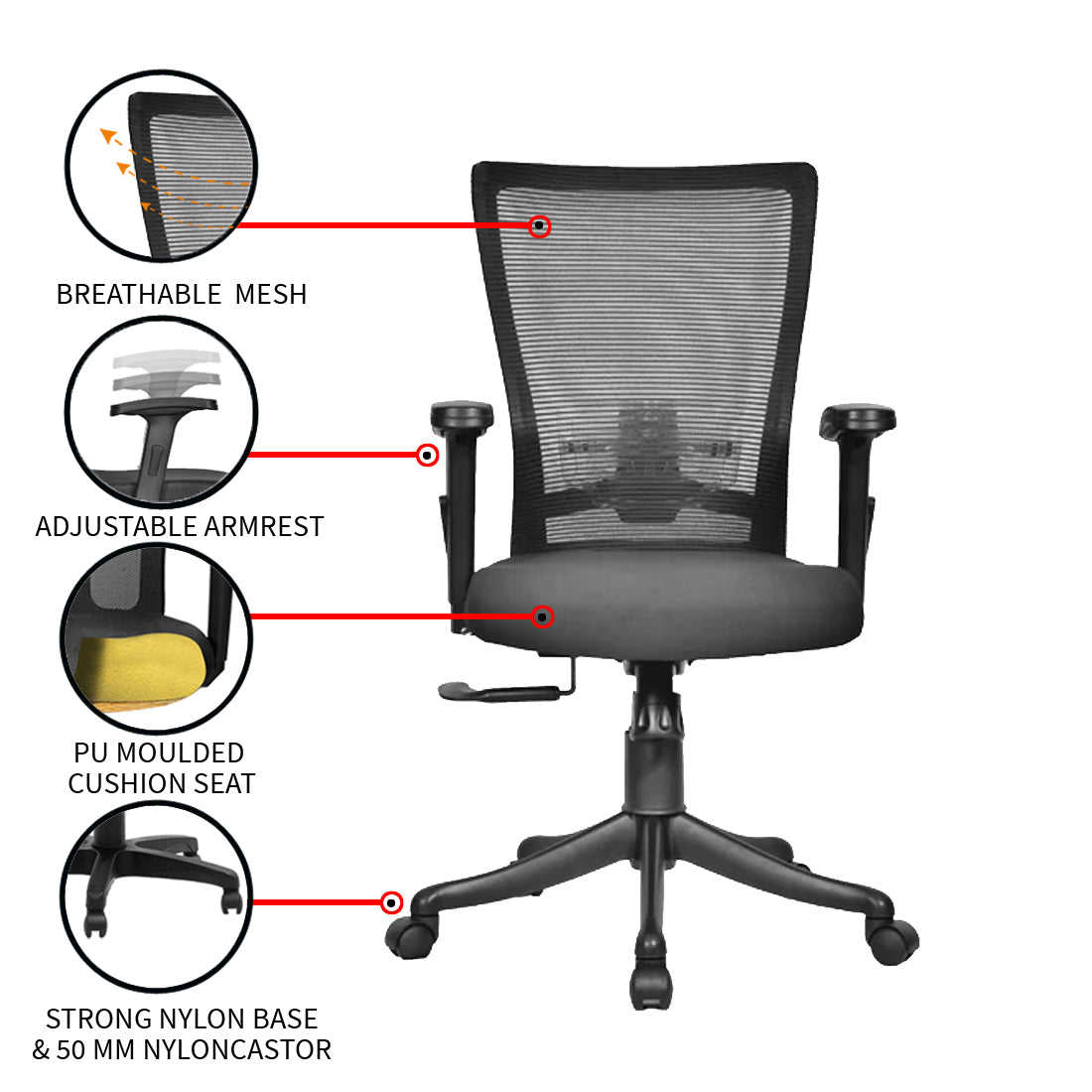 Majesty Medium Back Chair Workstation chairs - makemychairs